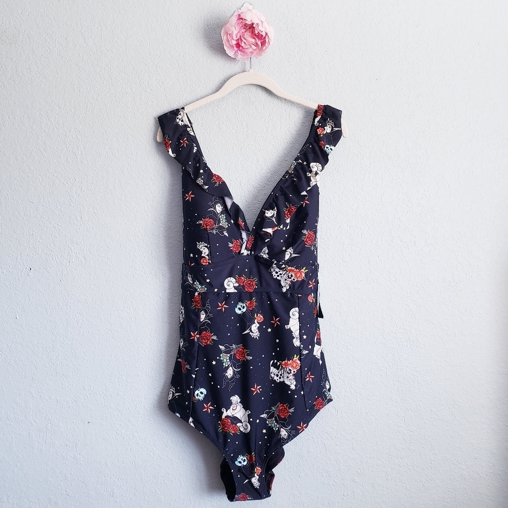 Torrid X Disney Villian Black Ruffle One Piece Swimsuit - Picture 2 of 9